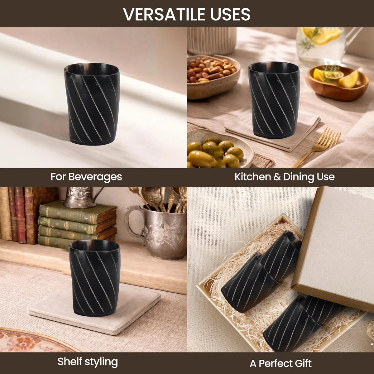 Twist Buffalo Horn Whiskey Cups – Sets of 4, 8 or 12