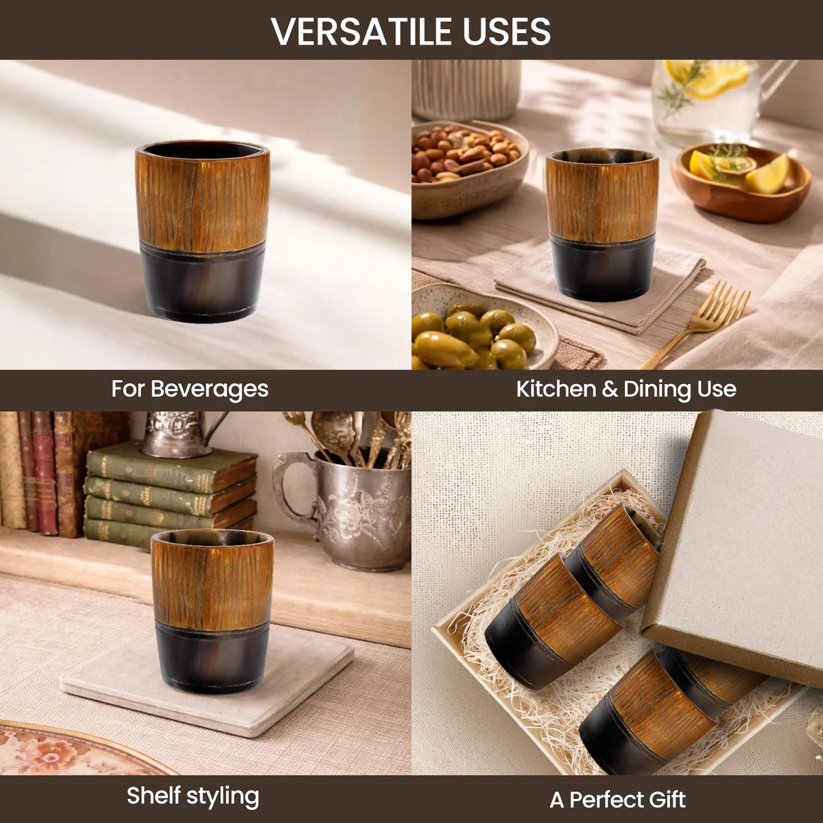 Stripes Buffalo Horn Whiskey Cups – Sets of 4, 8 or 12