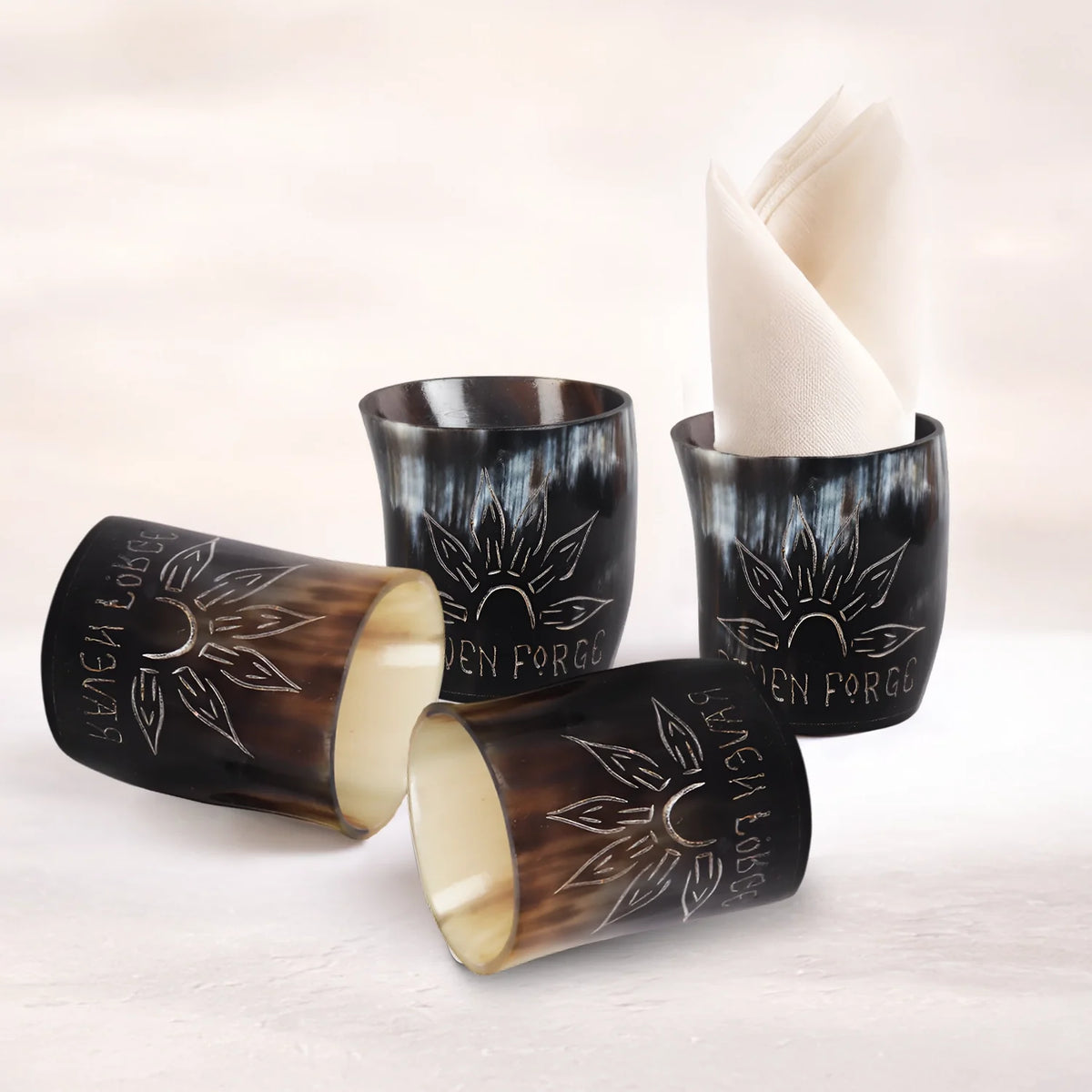 Sunburst Buffalo Horn Whiskey Cups – Sets of 4, 8 or 12