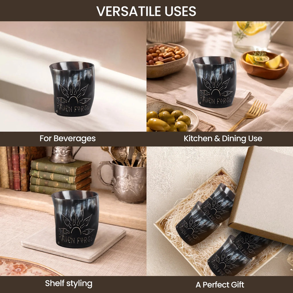 Sunburst Buffalo Horn Whiskey Cups – Sets of 4, 8 or 12