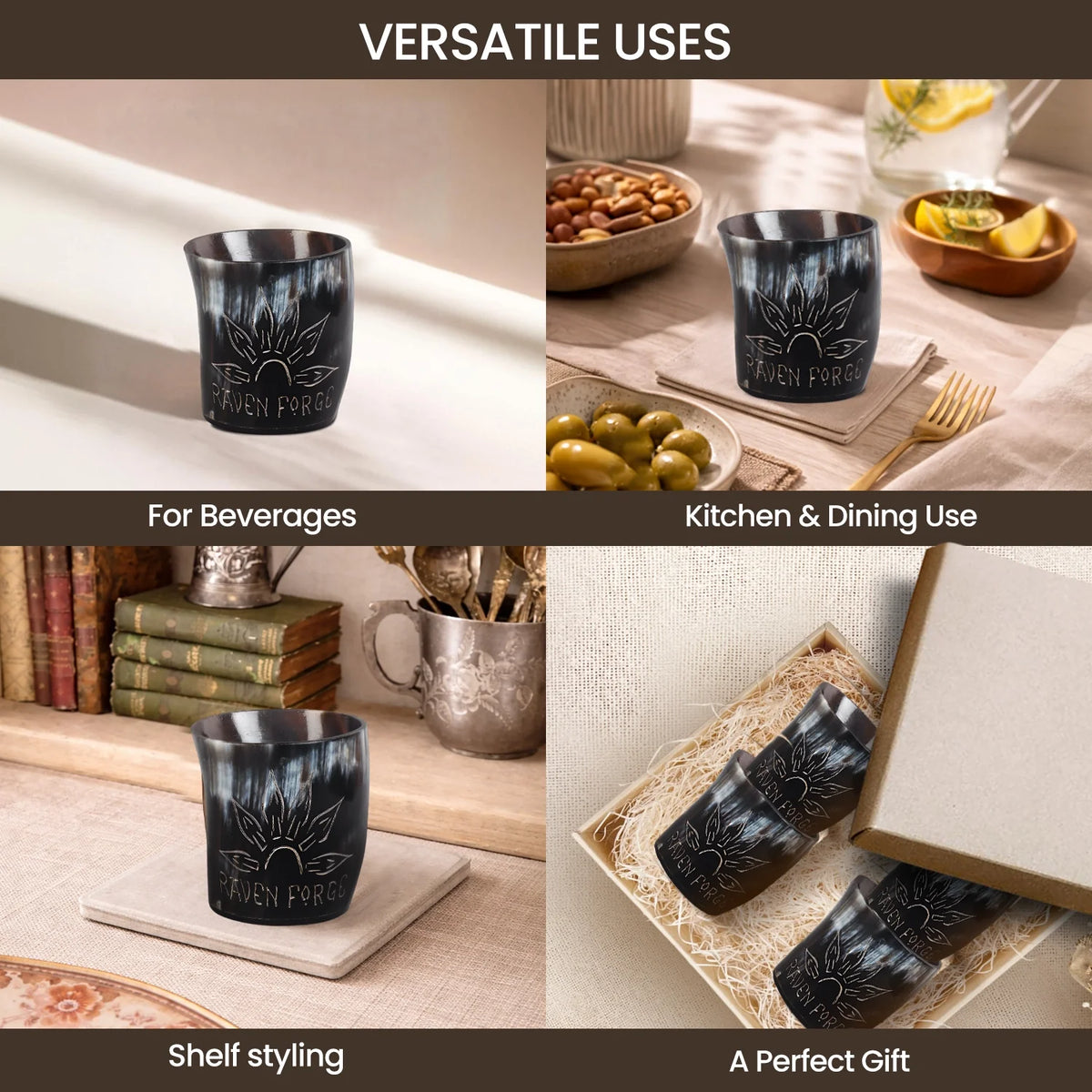 Sunburst Buffalo Horn Whiskey Cups – Sets of 4, 8 or 12