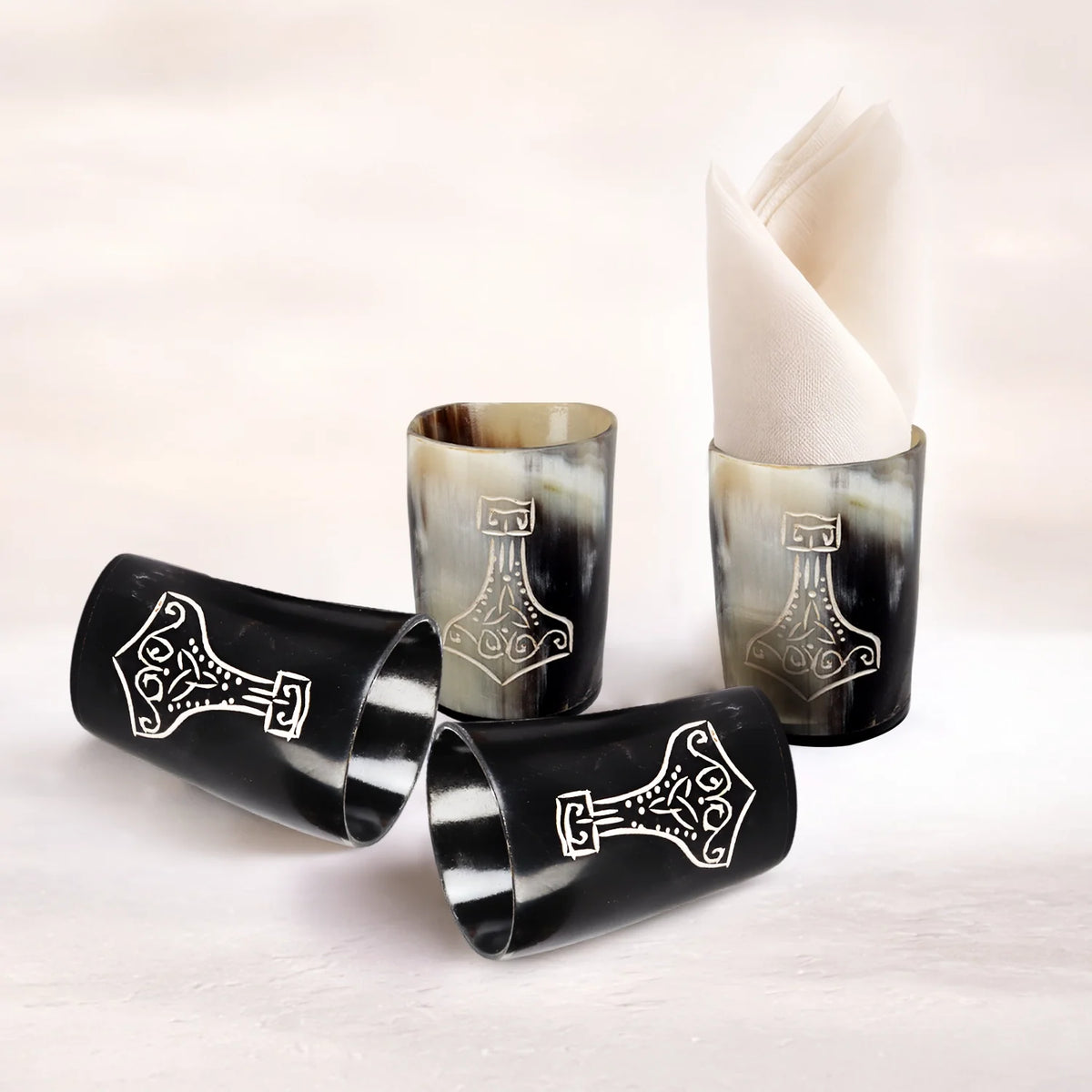 Nordic Hammer Buffalo Horn Whiskey Cups – Sets of 4, 8 or 12
