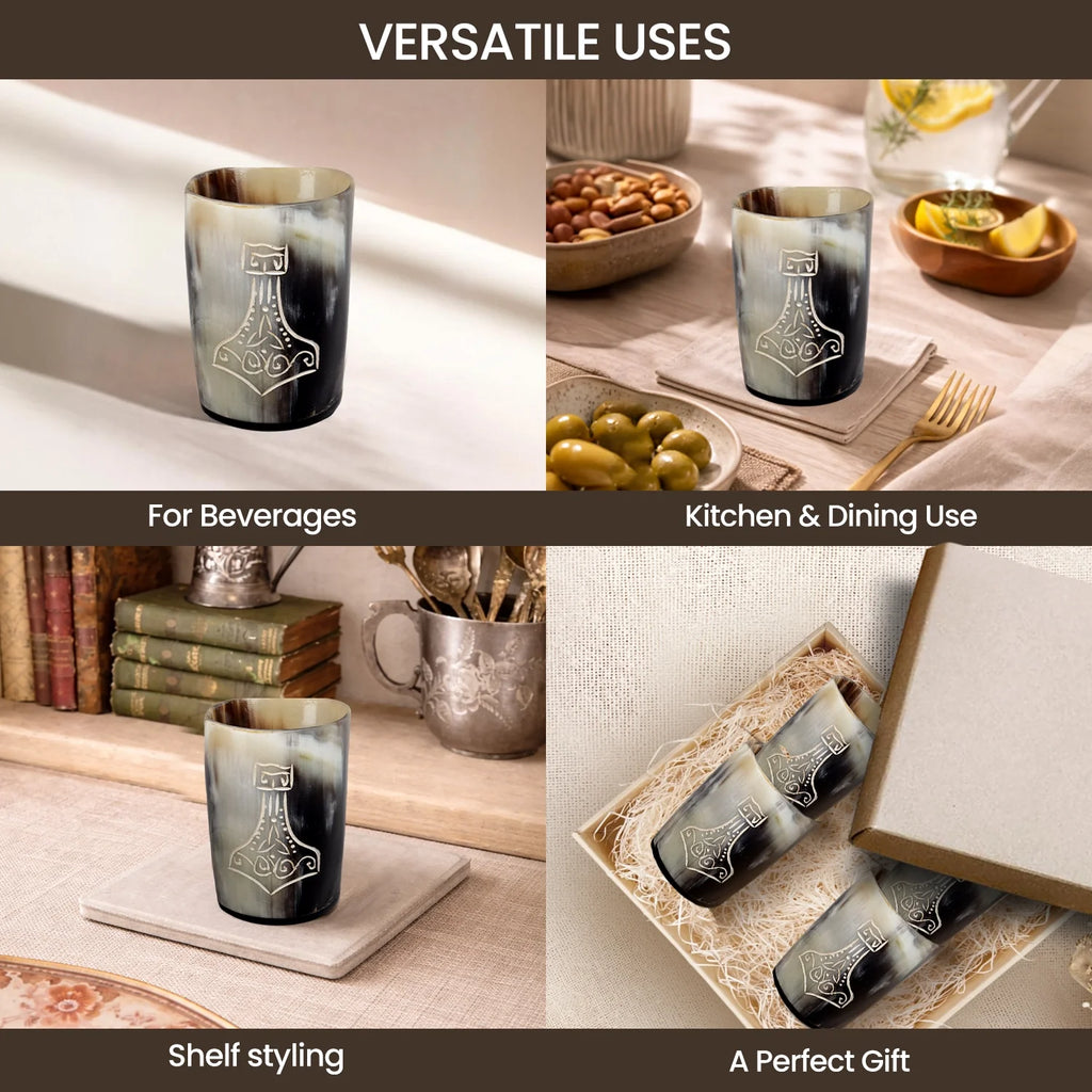 Nordic Hammer Buffalo Horn Whiskey Cups – Sets of 4, 8 or 12
