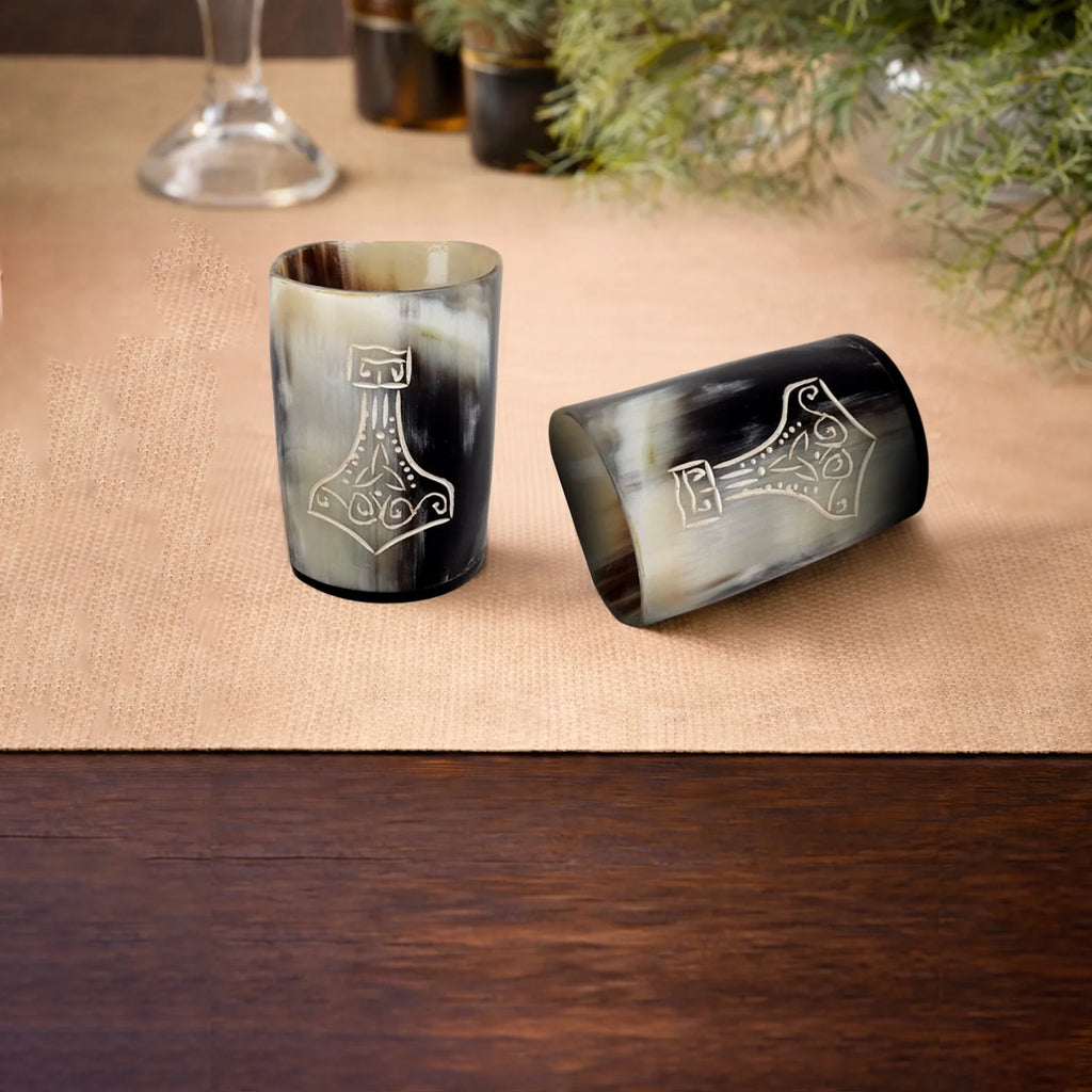 Nordic Hammer Buffalo Horn Whiskey Cups – Sets of 4, 8 or 12