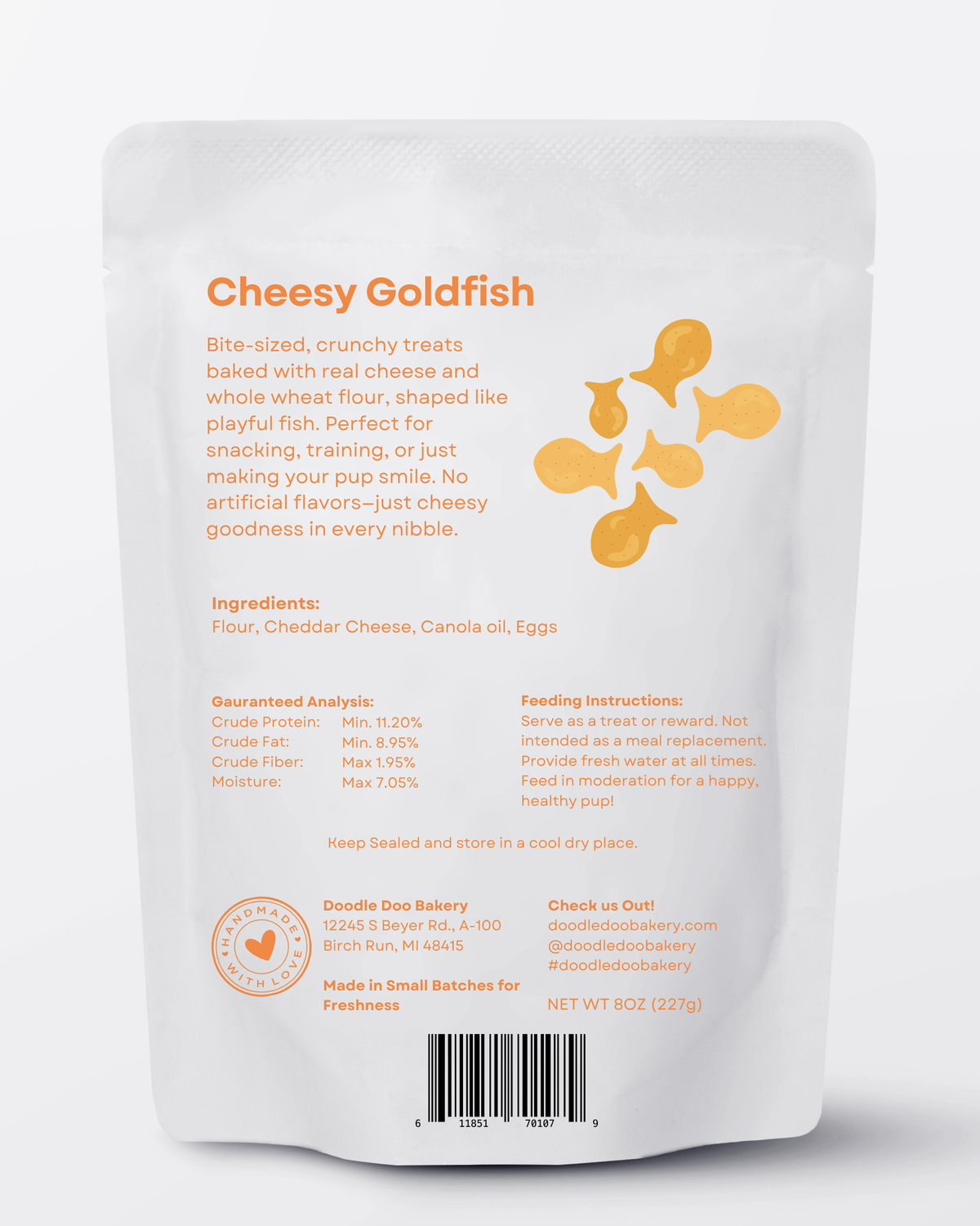 Homemade Dog Treats - Cheesy Goldfish 1/2lb 🐶